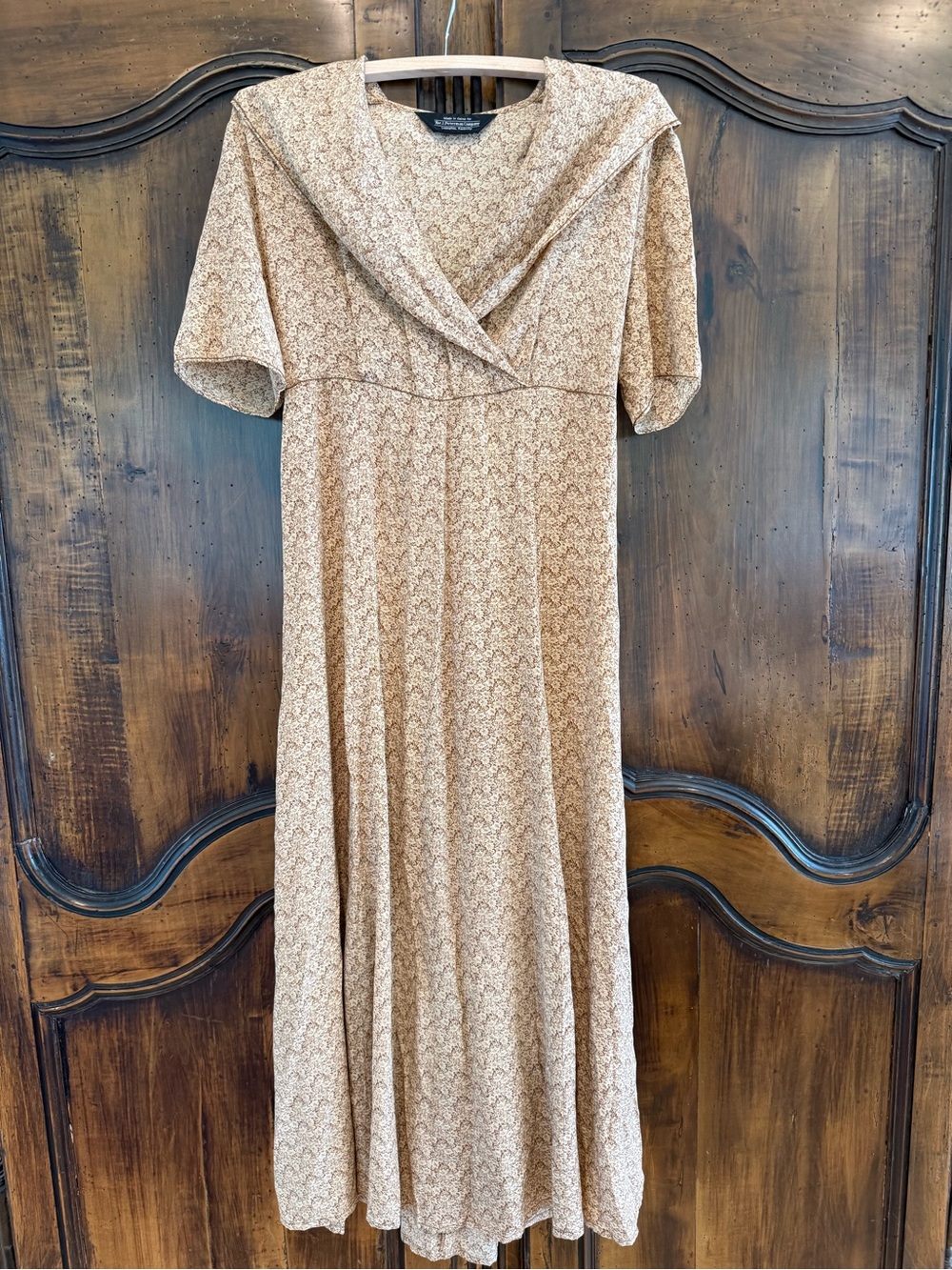 Vintage J.Peterman Silk Cream Floral Midi Tea Dress SZ M